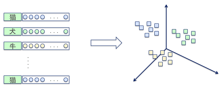 ベクトルを多次元空間内へ配置